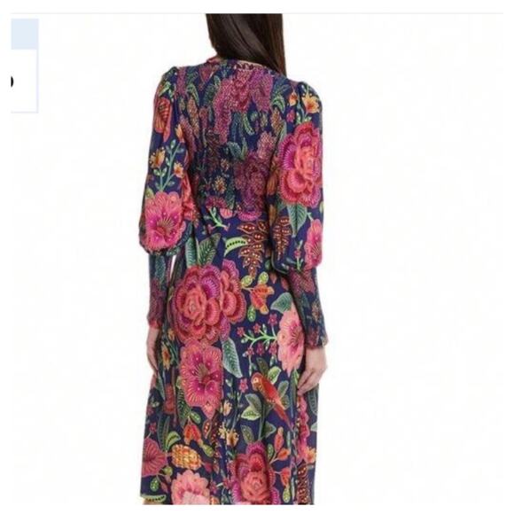 FARM Rio Macaw Bloom Floral Smocked Mock Neck Juliet Sleeve Dress - Picture 4 of 7